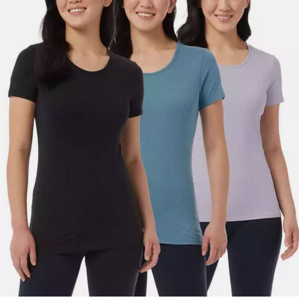 Women’s 3-PK Short Sleeve Scoop Neck XL Black, HT.Teal, HT.Purple